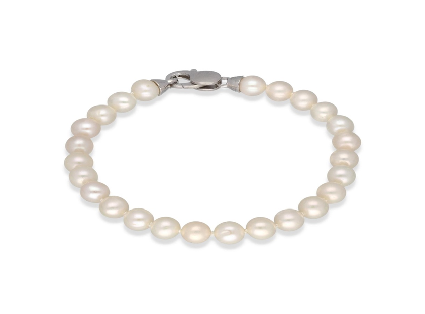 Perlový náramek s karabinou - perly 6-7mm